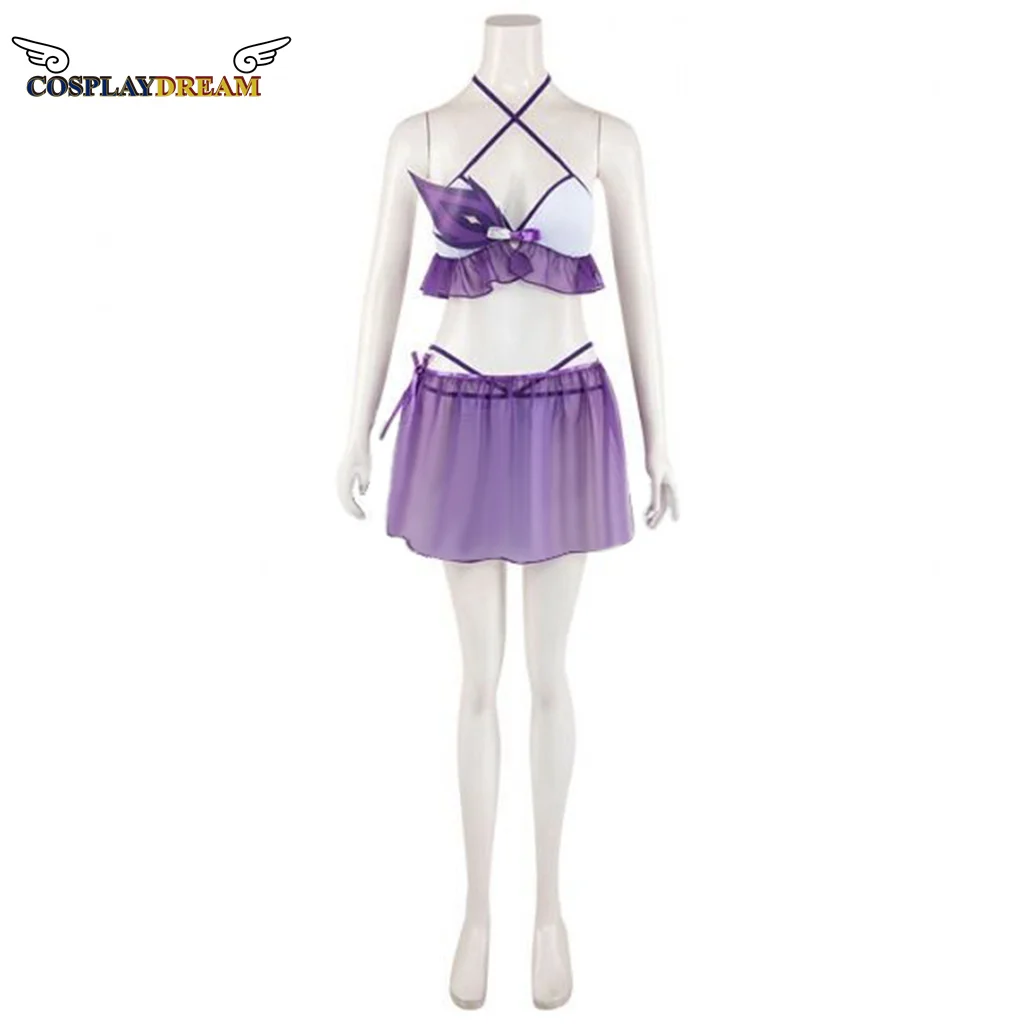 

Genshin Impact Keqing косплей купальник для взрослых женщин фиолетовый бикини на шнуровке сексуальный купальник с открытой спиной и юбкой с запахом купальники