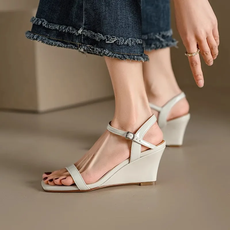 Wedge Sandals Women Pumps Fashion Open Toe High Heeled Sandals Women Summer 2024 Simple Comfy Rome Chunky Heeled Sandals Female