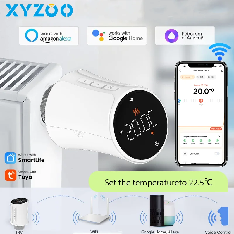 WiFi Smart Thermostat Radiator Actuator Tuya TRV Thermostatic Valve Heating Temperature Controller Voice Alexa Google Home Alice