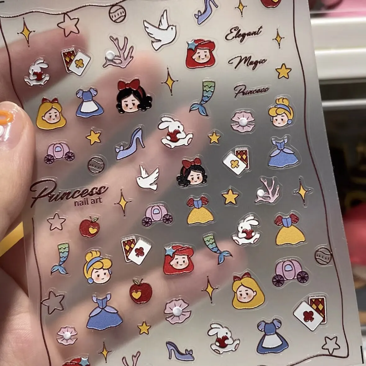 

Snow White 5D Relief Nail Sticker Cartoon Girl Soft Cute Adhesive Nail Sticker Student Decoration