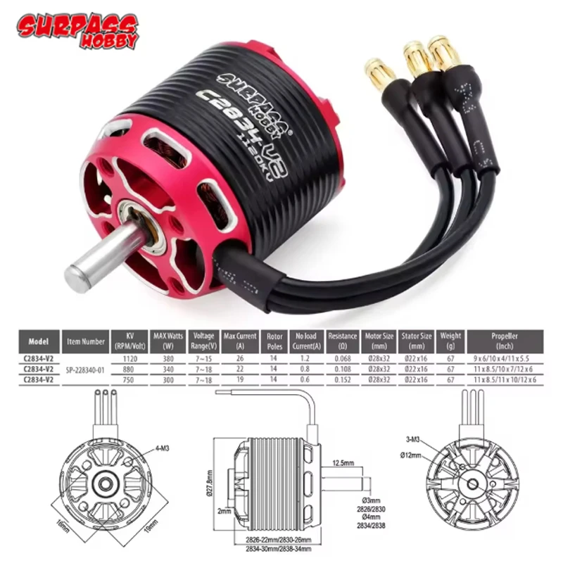 SURPASS HOBBY Brushless Motor 2-5S C2838 For RC Aircraft Plane Multicopter Brushless Outrunner Motor