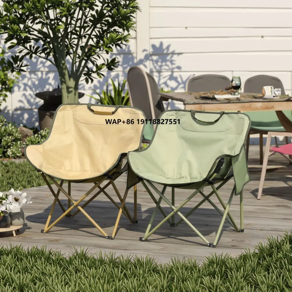 

Manufacturers Custom Logo Metal Oxford Fabric Moon Chair Modern Design Outdoor Travel Beach Patio Garden Chair Solid Furniture
