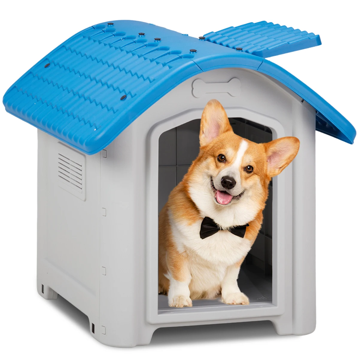 Adjustable Skylight Plastic Dog House - Elevated Base, Enhanced Ventilation, Durable PVC, Easy Assembly