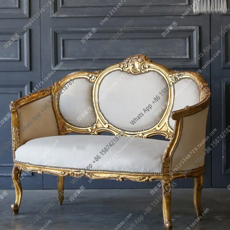 Light luxury American solid wood gold old double sofa chair large apartment living room sofa wedding sofa