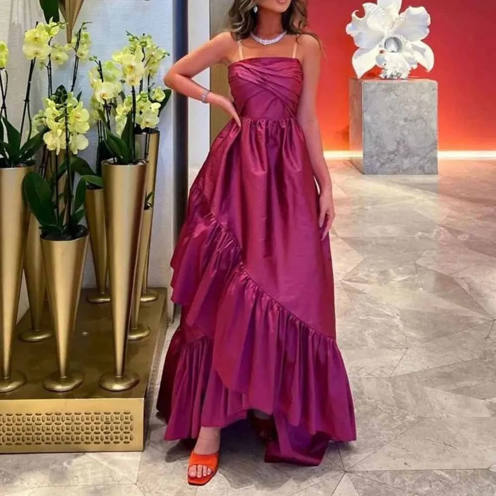 

Pink A-line 2024 New Design Evening Dresses Sleeveless Draped Pleat Open Back Satin Prom Gowns Floor Length فساتين السهرة