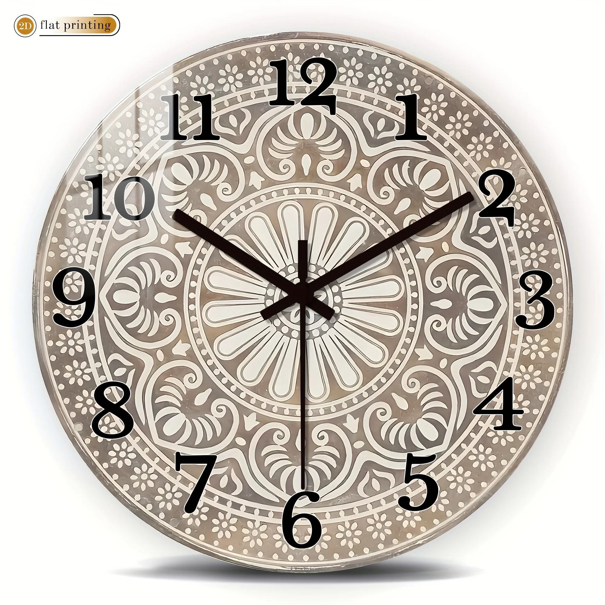 1pc WoodenSilent Wall Clock-2D Printed Clock, Modern Light Luxury StyleFloral Mandala Wall Clock, Suitable for Living Room, Study Room and Dining Room Decoration, Battery Powered (AA Batteries Not Included), 25.4-40.64 cm Optional
