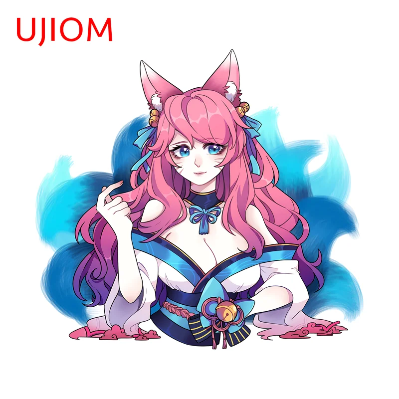 UJIOM Beautiful Ahri Wall Sticker Cats Ear Girl Creative Amusing High Quality Picture Decal Game Room Computer Case Veneer Decor