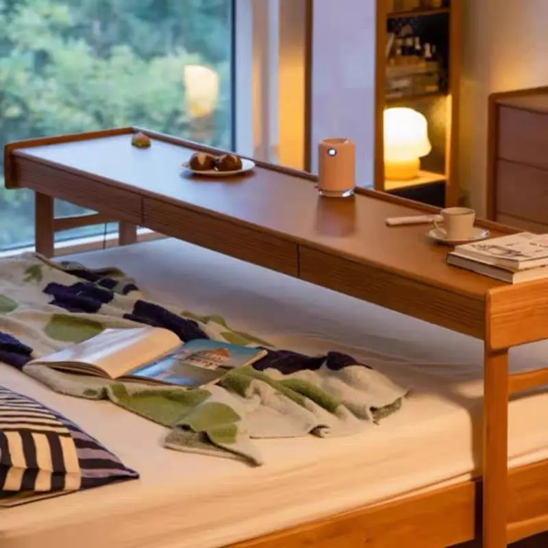 

Bedroom removable bedside table solid wood bed desk bedside bed tail long table home cross bed lazy computer =
