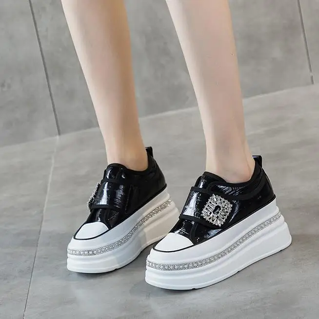 7CM Platform Rhinestone Women Casual Shoes Hook Loop Platform Wedge Women Fashion Sneakers Spring Autumn Warm Winter Shoes