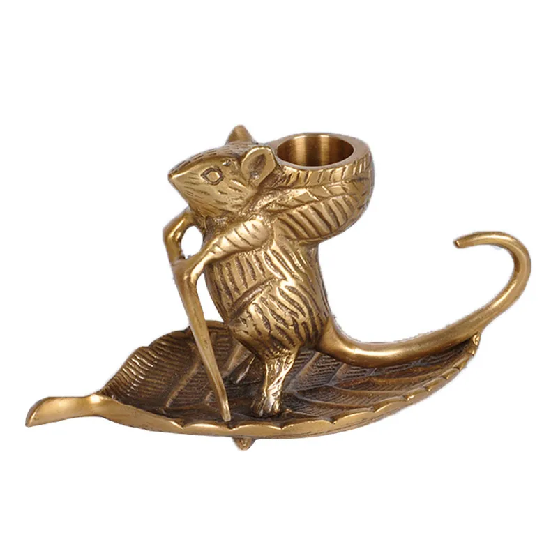 

Creative Vintage Brass Mouse Single Head Candlestick Dining Table Small Decoration Ornaments Decoration