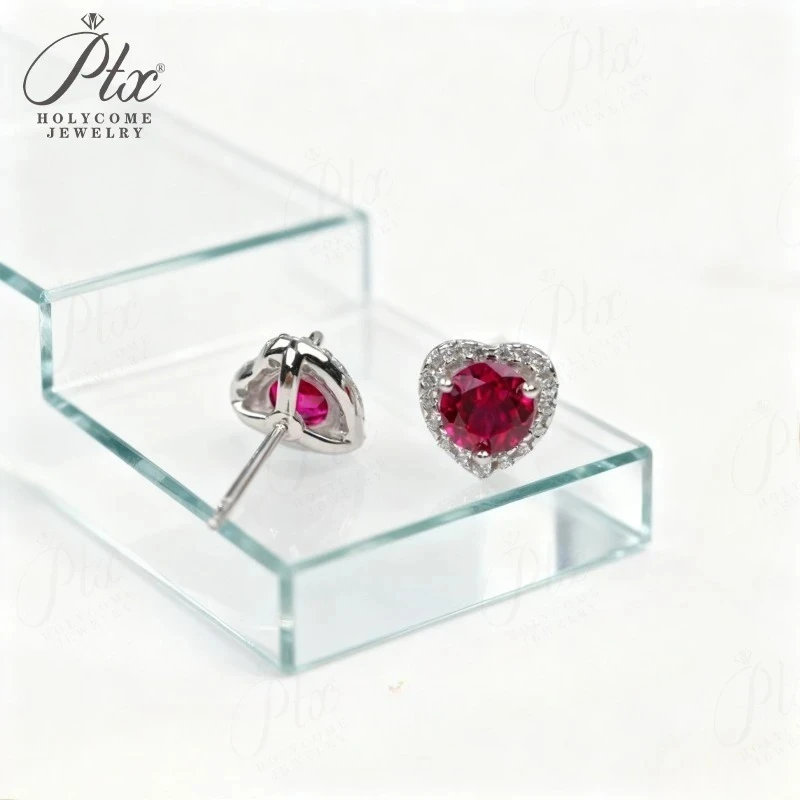 Stud Earrings Lab Grown Ruby SapphireWater drop&Heart Shape 925 Silver Hypoallergenic Christmas Thanksgiving Anniversary Gift