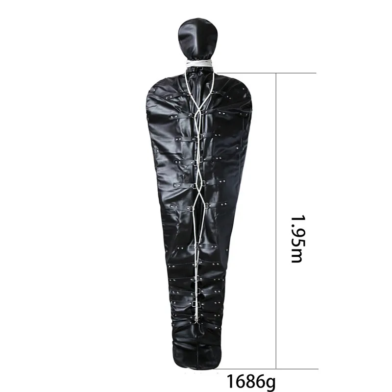 BDSM Bondage Mermaid Mummy Restraint Bags Sleeping Bag Leather Bodysuit Arm Binder Sex Slave Binding Straitjacket Erotic Costume