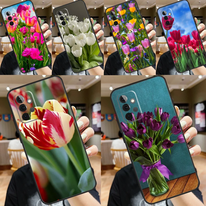 Spring Tulips Flower Case For Samsung Galaxy A34 A54 A14 A15 A35 A55 A52 A32 A12 A51 A71 A13 A23 A33 A53 Cover