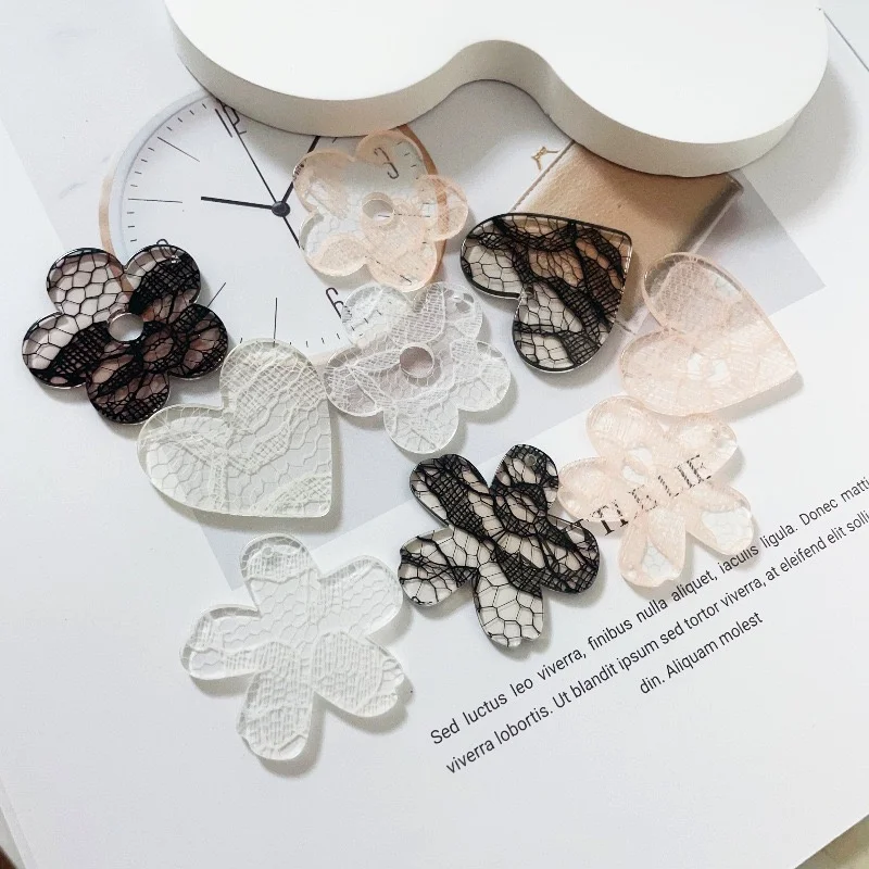 2025Newest 50pcs/lot 30mm lace pattern effect cartoon hearts flowers shape acrylic beads diy jewelry garment pendant accessory