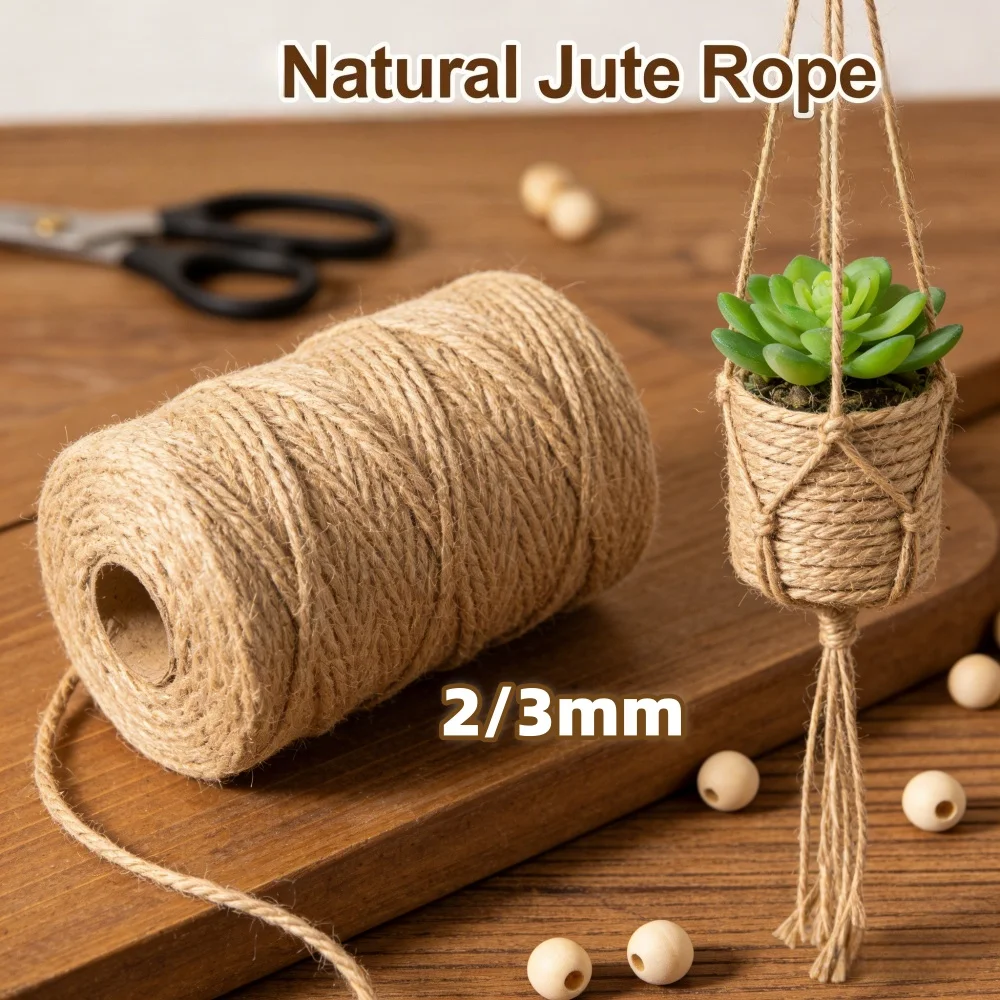 

50/100m Natural Jute Rope String Ribbon Crafts DIY Vintage Jute Cord Twine Thread Sewing Gift Party Wedding Home Decoration