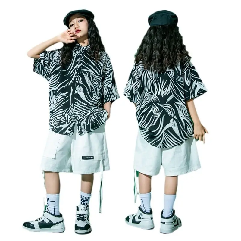 Hip hop street  Crop Top Plaid Pants Boy Loose T-shirt Street Dance Child Streetwear Teen Sweet Clothes Sets Kids Jazz Costumes