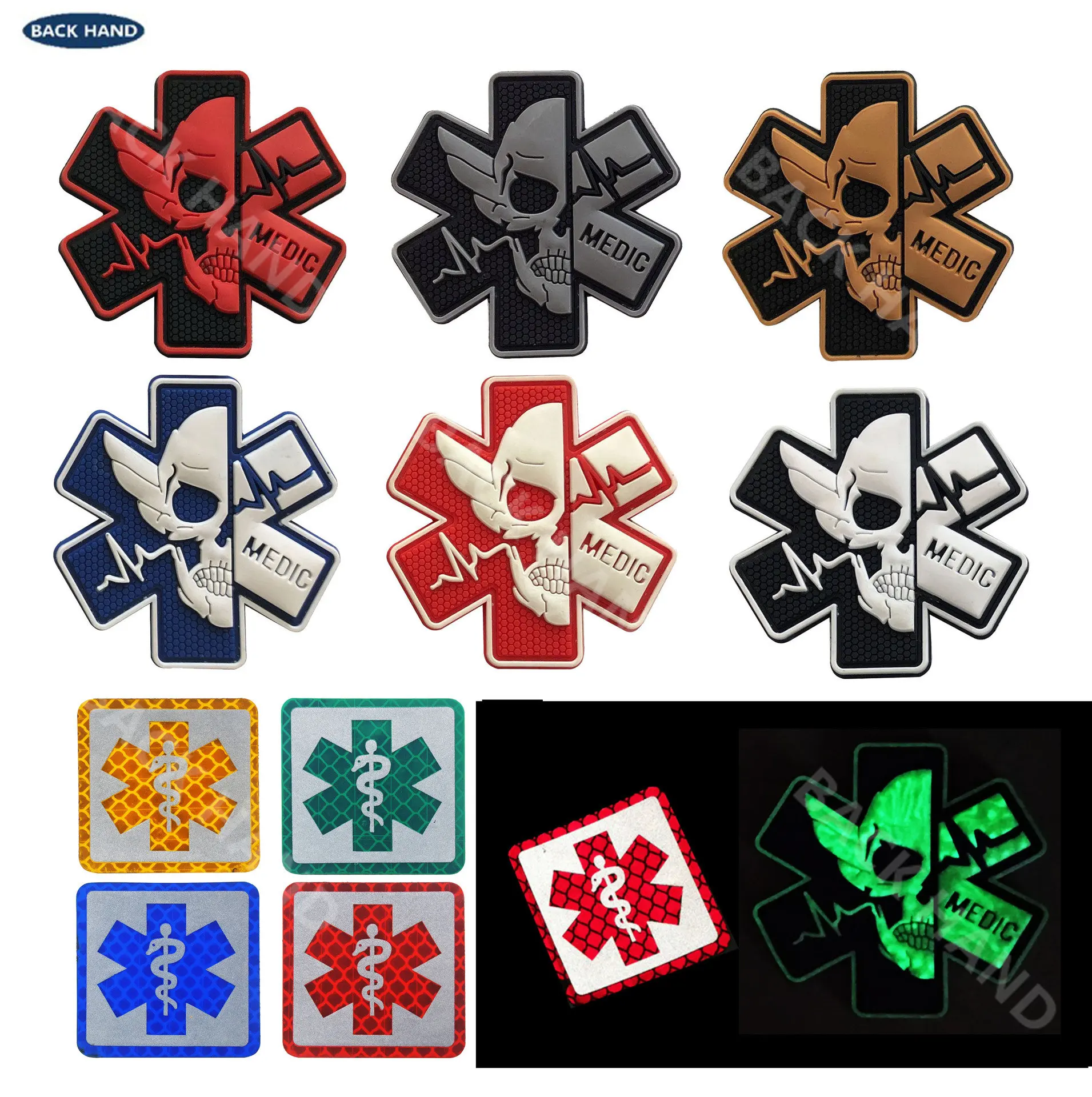 Rescue Snake PVC Badge MEDIC Skull Medical Armband IR Glow-in-the-dark Criss Medical Rescue Kit Sticker Military Patches HOOK