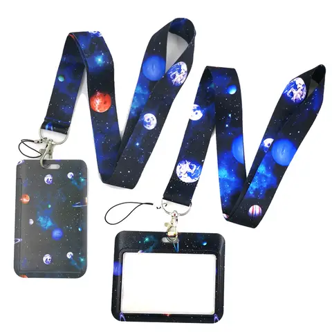 Universe Moon Space Key lanyard Car KeyChain ID Card Pass Gym Mobile Phone Badge Kids Key Ring Holder Jewelry Decorations