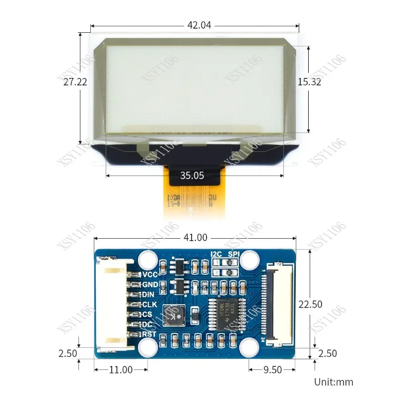 1.51 Inch 128×64 Transparent OLED Display SPI/I2C Interface Blue Screen with Expansion Board