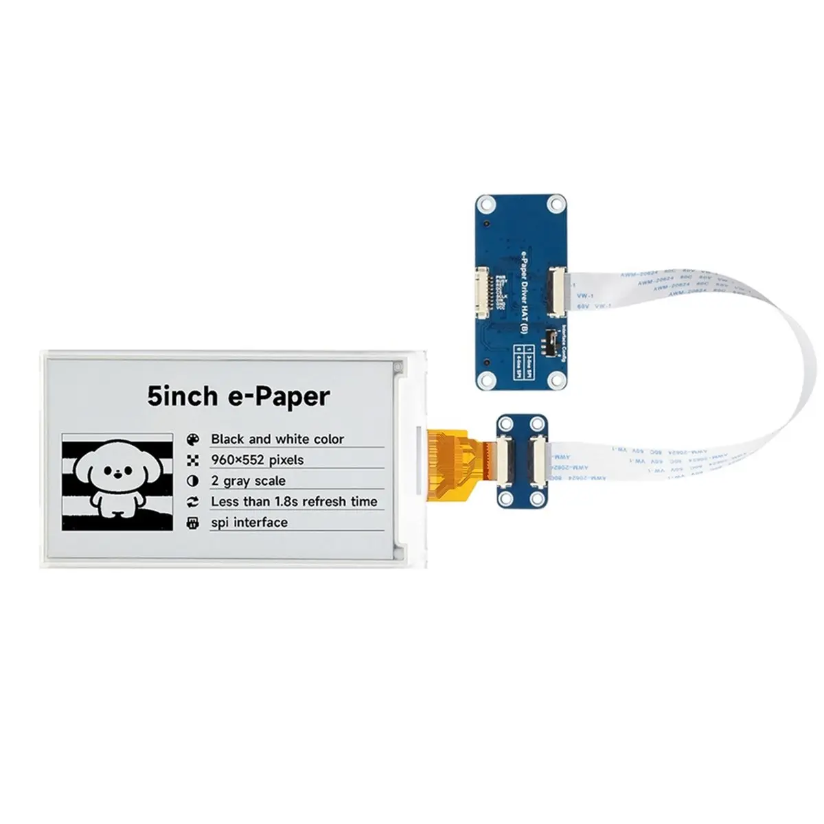 A1757Z 5inch E-Paper Display Display, 960 X 552 Black / White, SPI Interface, Based on for 40PIN GPIO Header Reliable Quality