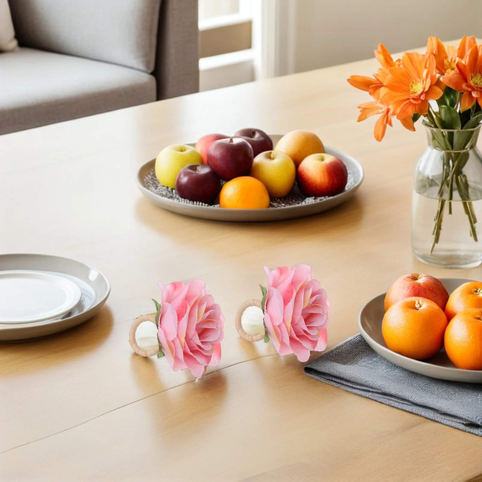 

6Pcs Artificial Rose Flower Woven Napkin Rings Lightweight Reusable Sophisticated Charm for Dining Table Rose Napkin Rings Set