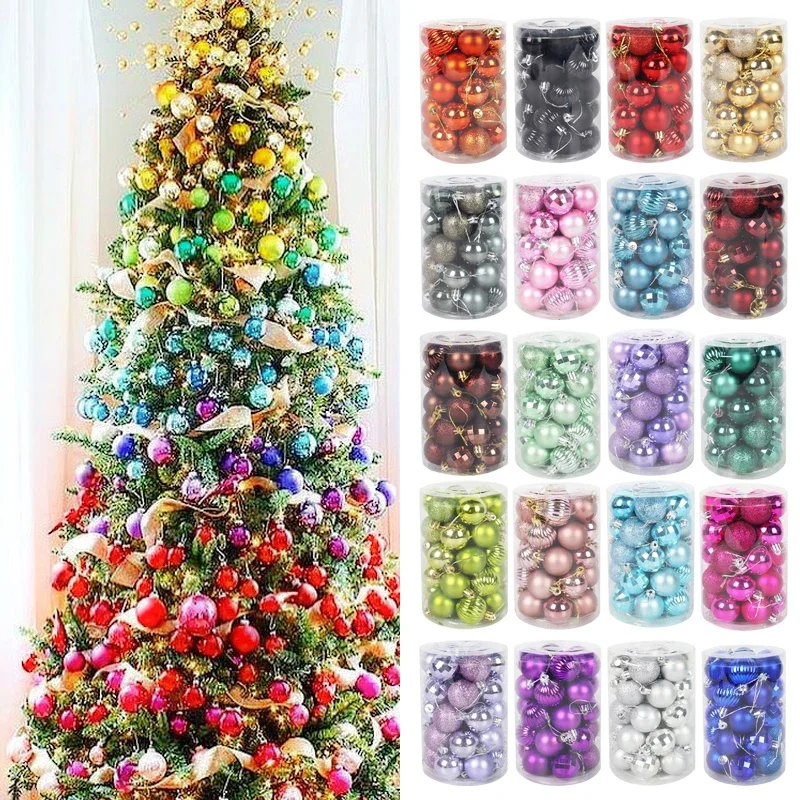 34pcs 4cm Christmas Balls Christmas Tree Decoration Ornament   Decor Hanging Pendant  Year Gift Noel Navidad Xmas Ball Tree Elf