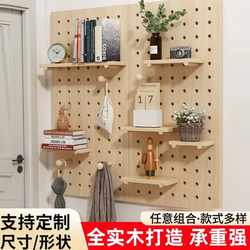 Wooden Pegboard Wall Rack Entrance Coat Hanger Display Storage Shelf Cloud Shape Hanging Organizer for Home Decor