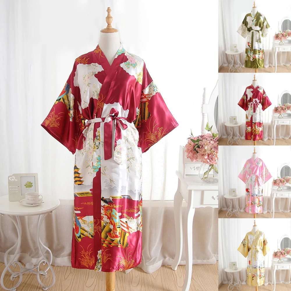 Women Long Satin Bathrobe Bridal Wedding Bride Bridesmaid Kimono Gown Robes Summer Bride Bridesmaid Wedding Robe Dress Gown