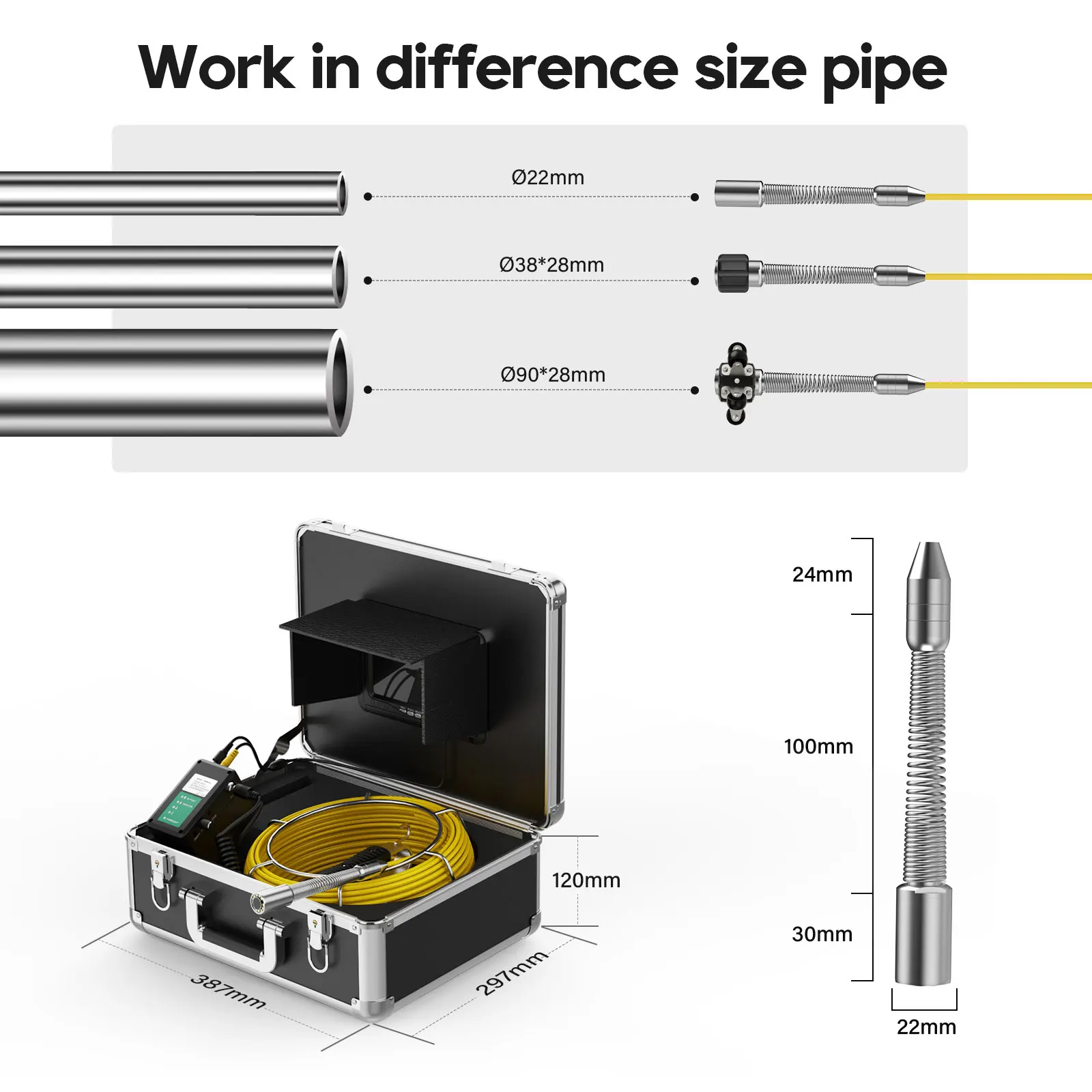 MAOTEWANG-Industrial Endoscope System, Monitor Pipe Inspection Camera,HD 1000TVL, Drain Sewer Pipeline, IP68, 7 in, 12PCs image 6
