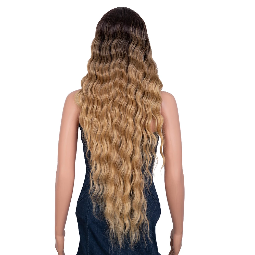 Synthetic Lace Wig Long Deep Wavy Ombre Blonde Brown Lace Wigs For Black Women Heat Resistant Cosplay Wigs