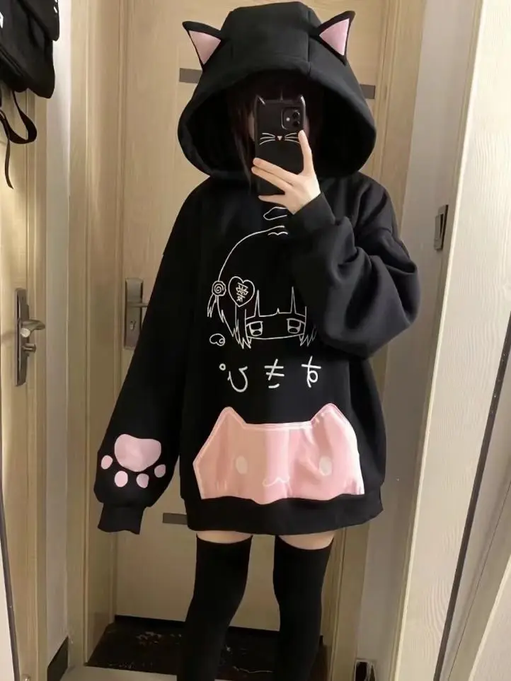 Gagaok Kawaii Clothes Hooded Sweatshirts Women Japan Style Cartoon Printed Long Sleeve Top Outwear Casual Hoodies Ropa Mujer