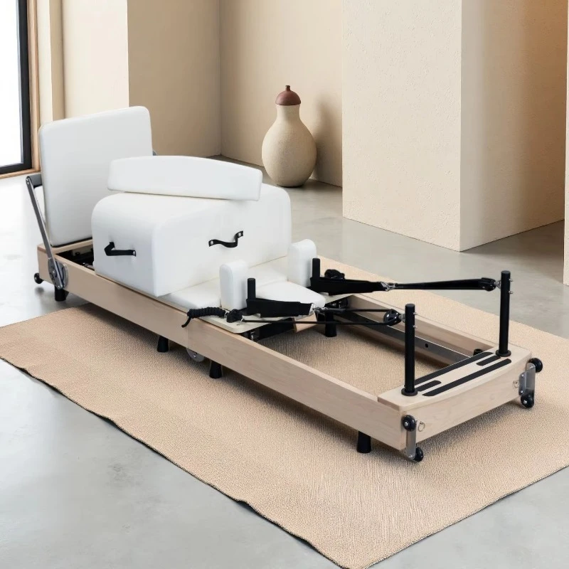 Luxury Space-Saving Foldable Maple Wood Pilates Reformer Portable Adjustable Yoga Bed for High-End Home Fitness Studio
