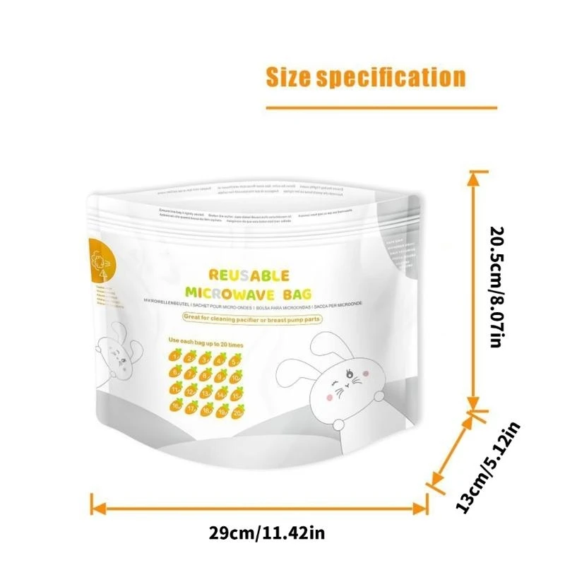 16/42 Count Cleaning Bag Reusable Microwave Steam Sterilizer Bags for Breastpump Part/Baby Bottle 20 Times/Sheet 24BE