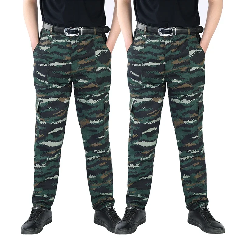 Calças de trabalho largas para homens, calças de trabalho camufladas, resistentes ao desgaste, perna reta casual, bolso múltiplo, calças de trabalho, outono