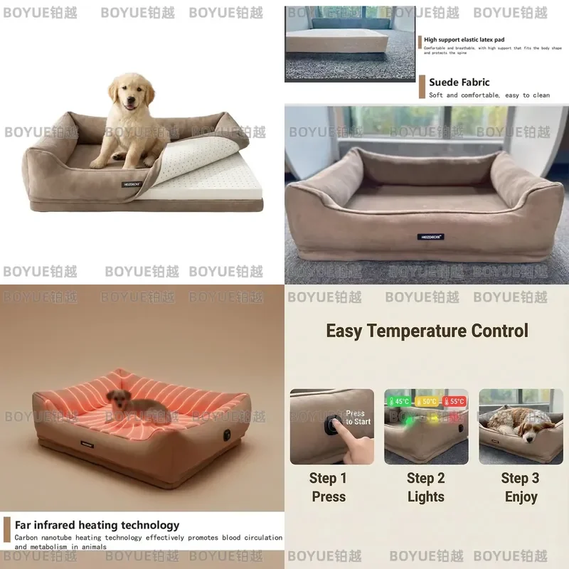Orthopedic Heated Pet Bed Latex Memory Foam Dog Sofa Breathable Suede Spine Protection Nest Luxury Elastic Warm Cushion