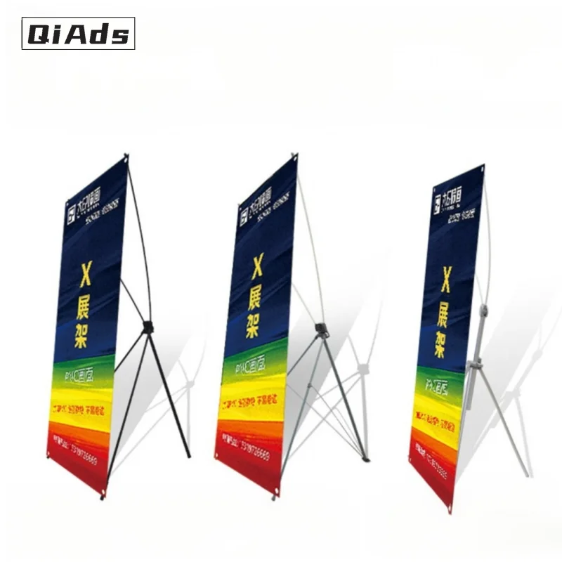 

QiAds Custom X display table decorative rack commercial mall banner cloth advertising display promotional trade poster rack