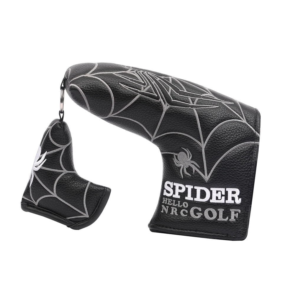 Black White Premium PU Leather Embroidered Magnetic Closure Golf Blade Putter Cover