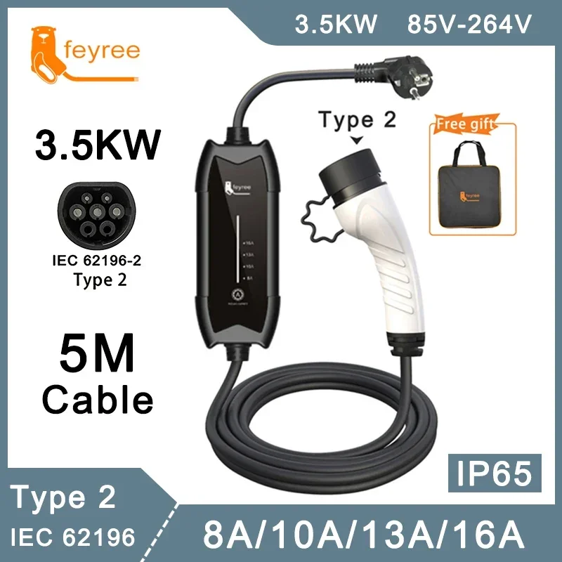 3.5kw EV Charger 1Phase Electric Car Charger Type2 16A IEC62196-2 Charging Cable 5M cable Electric Car Charging Station