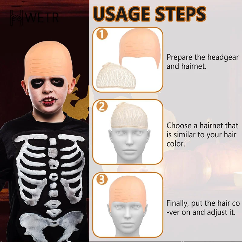 1/2/4 pezzi berretto calvo in lattice set per adulti berretto calvo vestito operato cappello cosplay berretto parrucca calva finta accessorio costume per giochi di scena