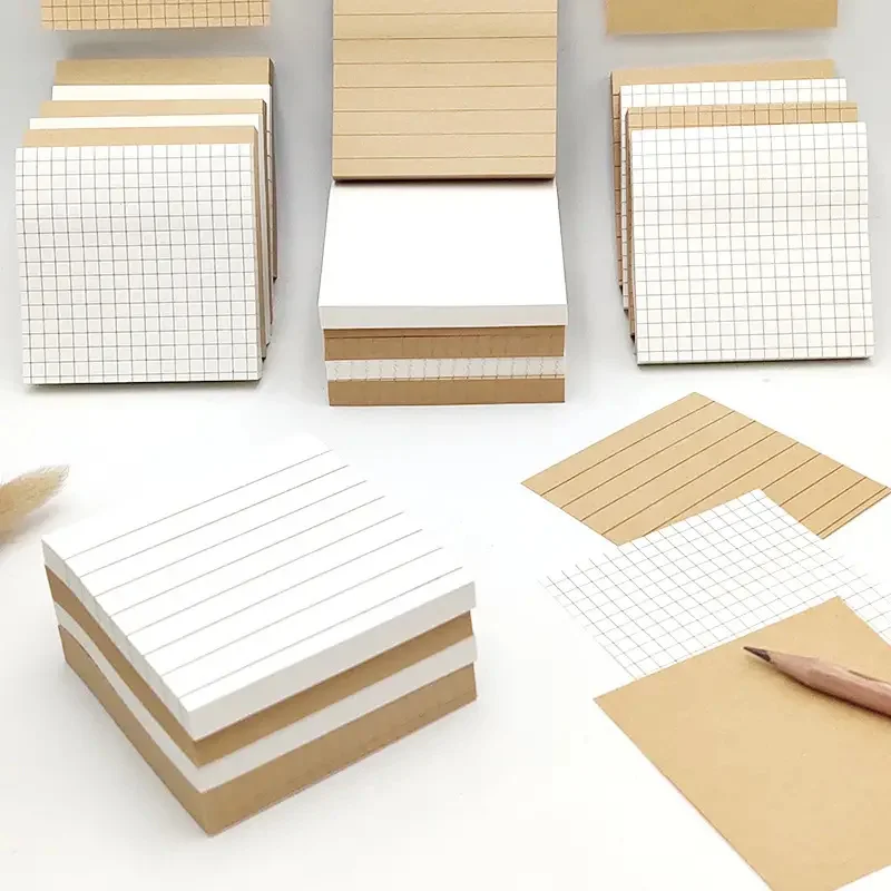 3 Packs Kraft Paper Sticky Note Pad, Memo Note Pad With Grids Lines, Perfect for Memo Notes& Reminders