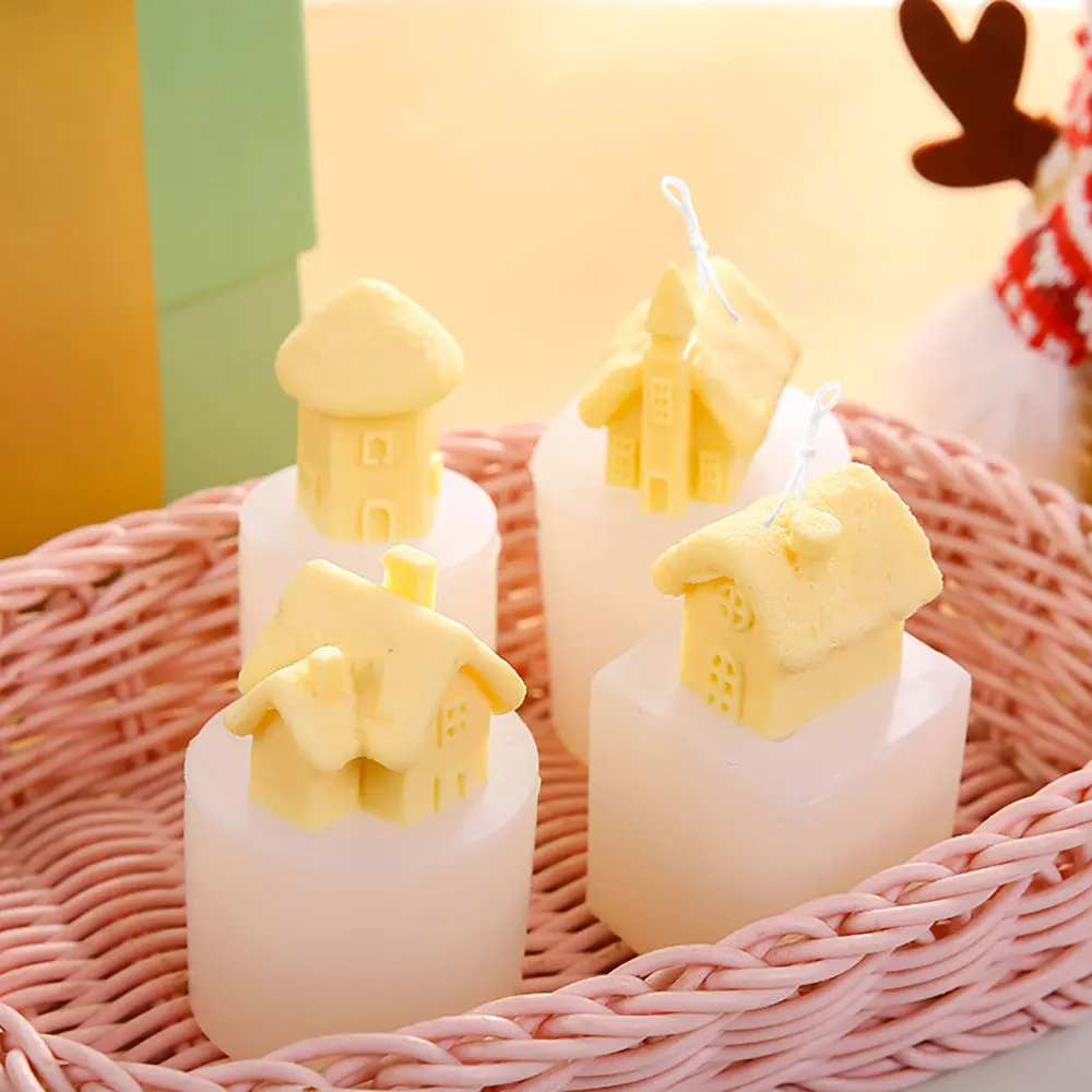 For Fun 3D Small House Castle Candle Silicone Mold Wooden House Aromatherapy Candles DIY Mold Home