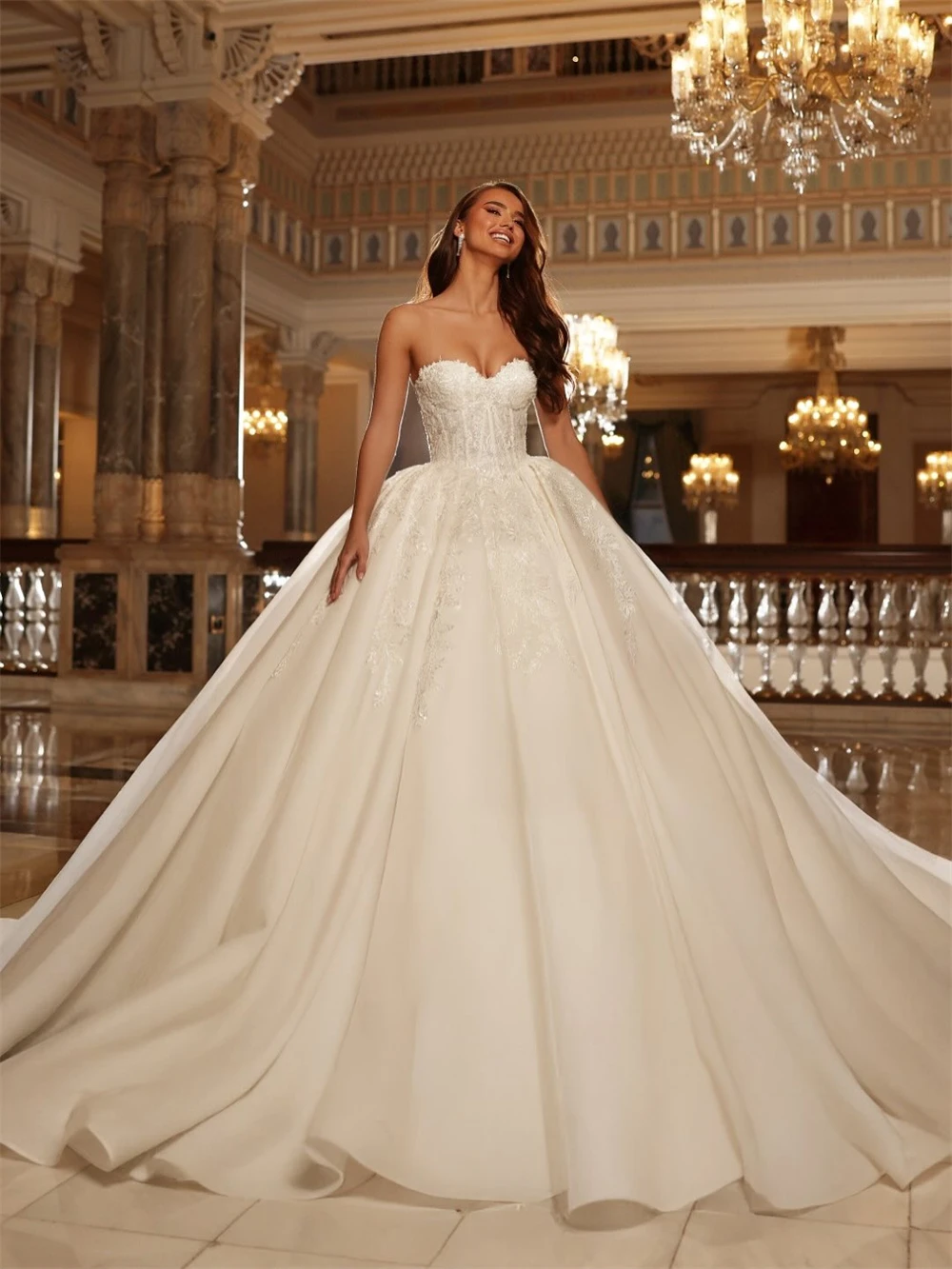 

Customized Boho White Organza Wedding Dress Formal Sweetheart Sleeveless Bridal Gowns Dreamy A-Line Court Train Vestido De Novia