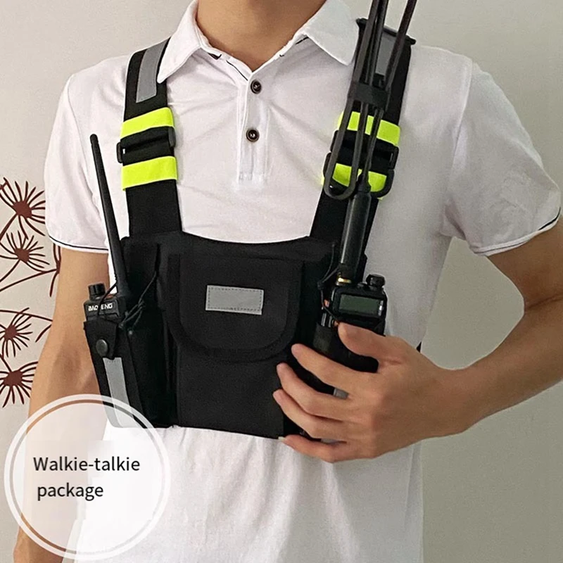 Walkie Talkie Podwójna torba na klatkę piersiową Radio Odblaskowy uchwyt na uprząż na klatkę piersiową Torba na kamizelkę Rig Walkie Talkie Przednia torba Etui