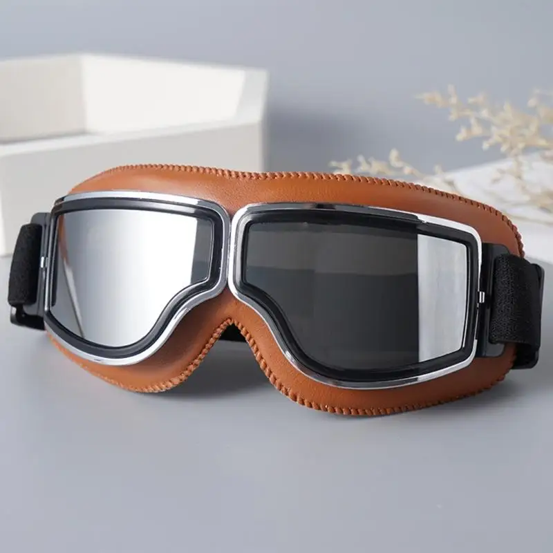 124B Motorcycle Goggles Vintage Pilot Leather Riding Glasses Scooters ATV Off-Road Anti-Scratch Dust Proof Eyewear