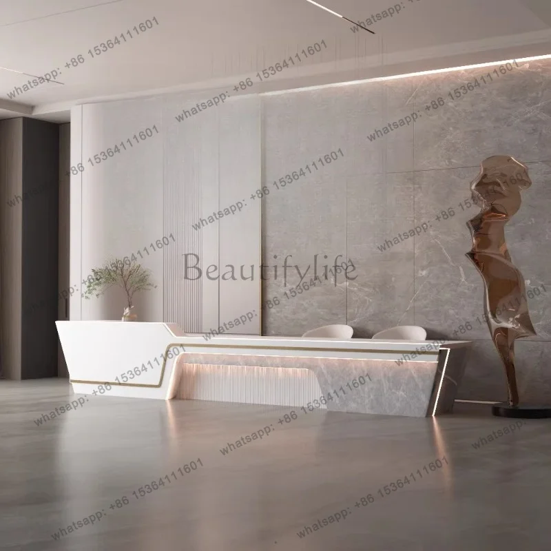 LJY Modern Luxury Reception Desks Unique Aesthetic Company Executive Reception Desks Design Long Mostrador Commercial Furniture