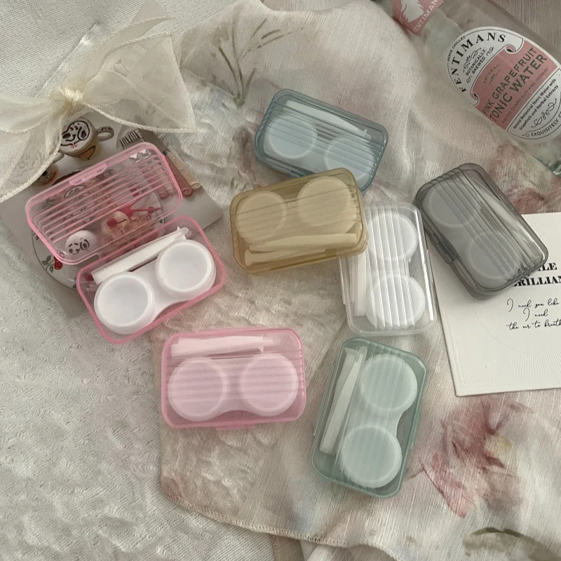 Small Solid Color Clear Contact Lens Cases Portable Simple Contact Lenses Box Beauty Pupil Container Travel Kit