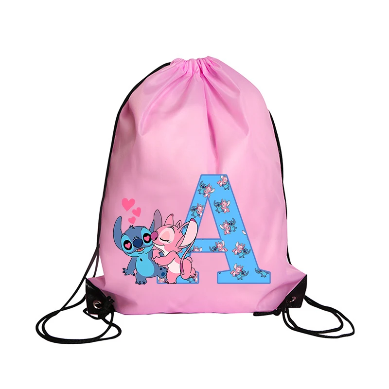 Stitch Disney Drawstring Bag Sports Waterproof Backpack Bundle Pocket Terylene Basketball Bags Cartoon Anime Birthday Cute Gifts