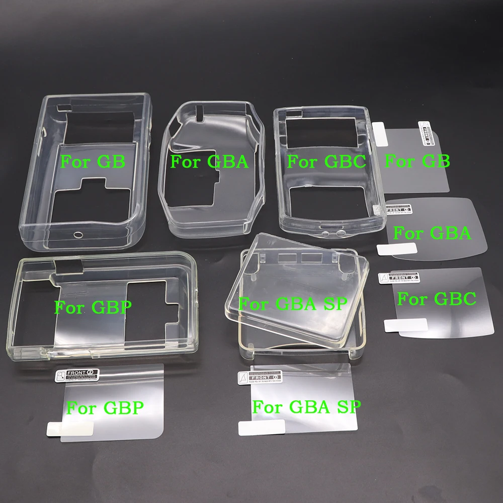 Transparent TPU Gamepad Protective Case For GBC GBA Shell Protection Clear Case Cover For GB GBA SP Screen Protector Film
