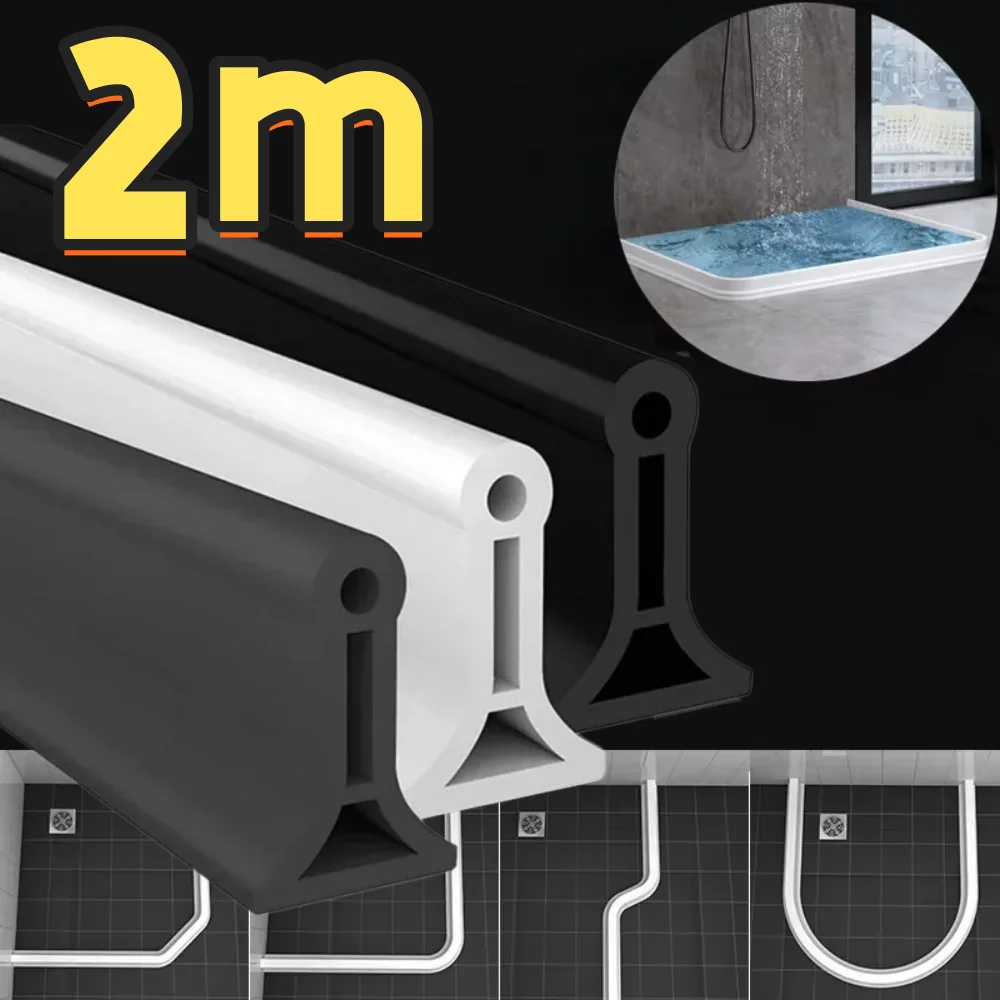 2/1/0,5M PVC Badezimmer-Wassersperre, Selbstklebender Spritzschutzstreifen, Trocken-Nass-Trennungsleiste, Geeignet für Küche/Bad/Toilette