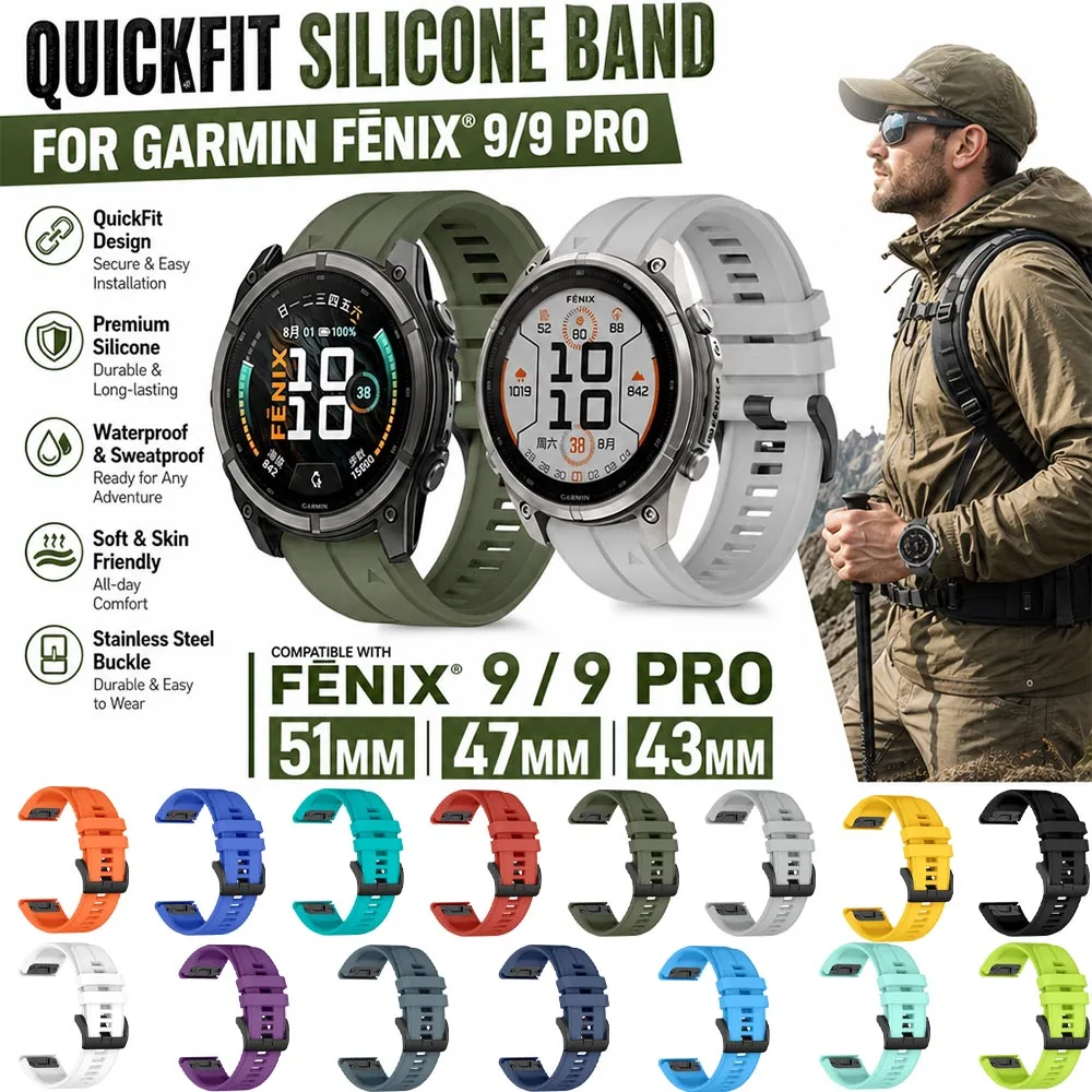 Silicone Band for Garmin Fenix ​​9Pro 51mm Band 26mm QuickFit Outdoor Work Band for Garmin Fenix ​​9Pro 47mm 43mm/8Pro/7X/6X/5S